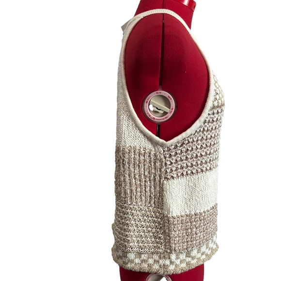 Anthropologie Beige and Cream Patchwork Knit Tank Top LL125 - Picture 2 of 11